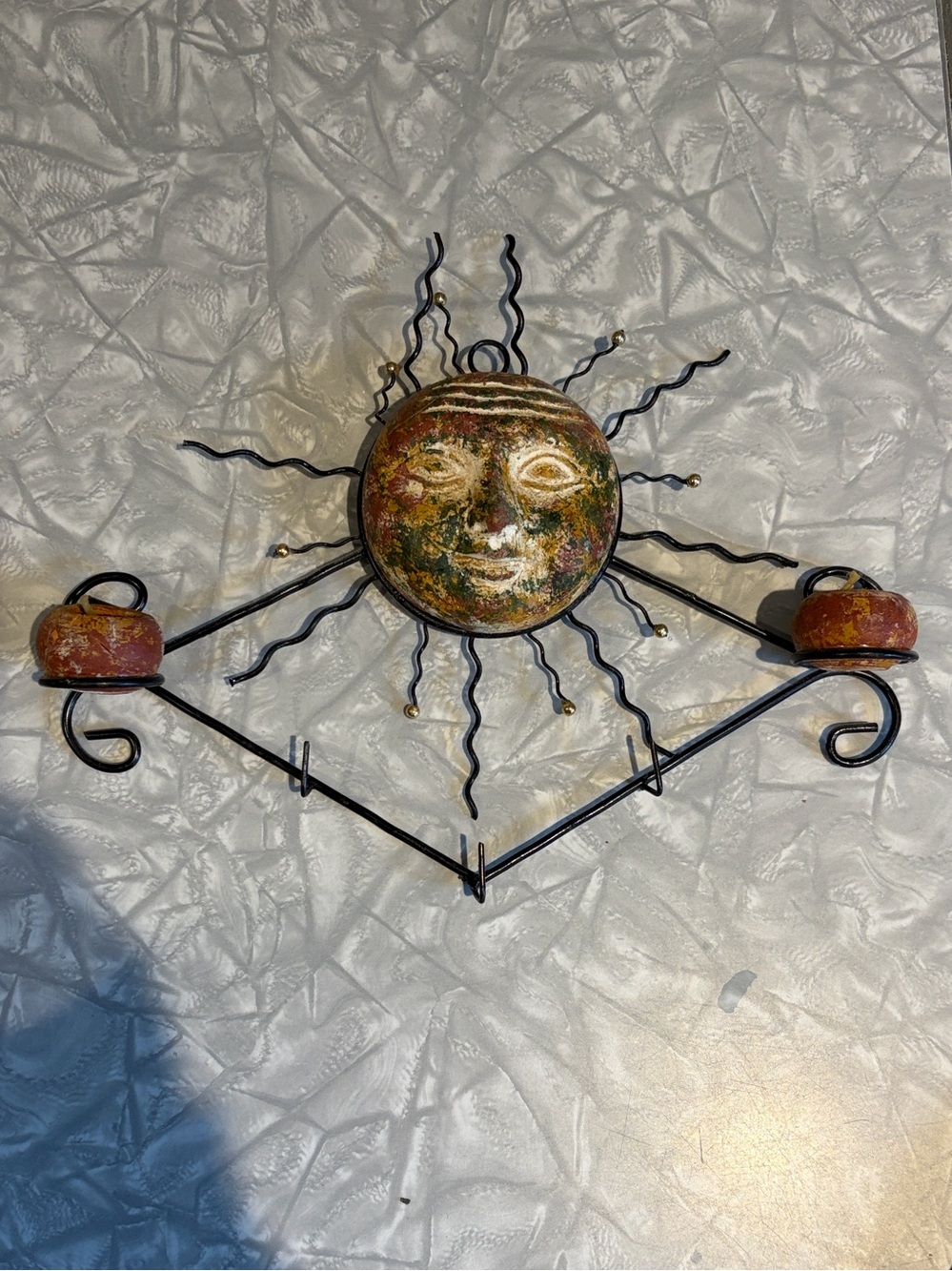 Celestial wall art wire candles sun key hook